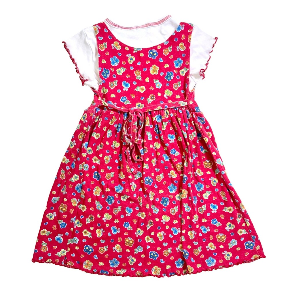 Vintage 90's Y2K Layered T-Shirt Dress Girls 6X Red Floral Lettuce EdgeJumper - Picture 5 of 5